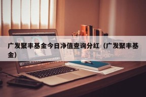 广发聚丰基金今日净值查询分红（广发聚丰基金）